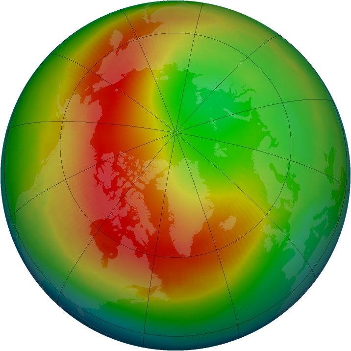 Arctic ozone map for February 1990